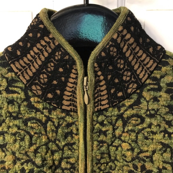 Icelandic Design zip-front cardigan sweater sz S olive green & black - Picture 4 of 7